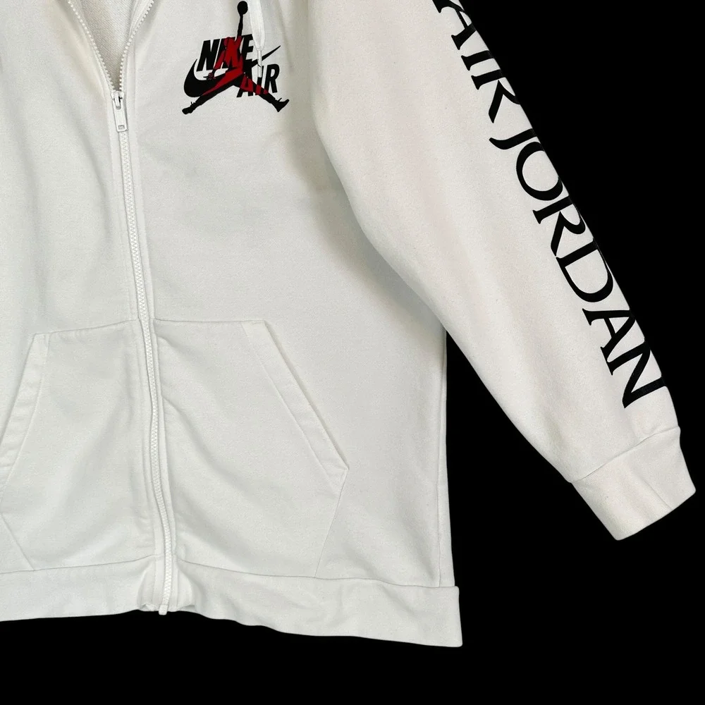 Nike Air Jordan Mens Full Zip Hoodie Large Jumpman Fleece White CK2223 White